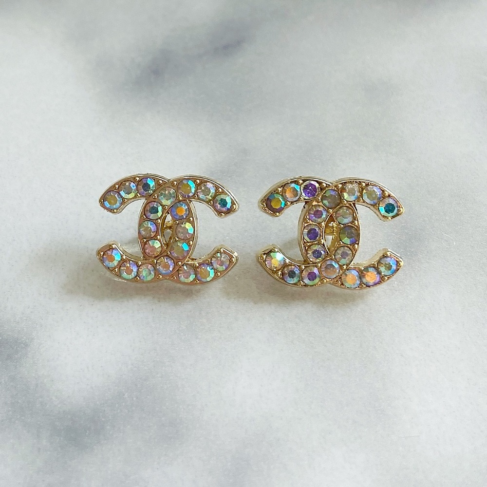 18mm Chanel Iridescent Crystal Buttons Stamped